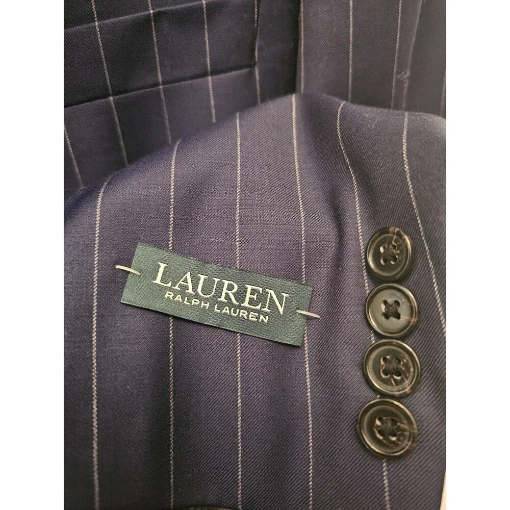 ​Lauren Ralph Lauren Mens Blazer 38S Navy Blue Pinstripe Double Breasted Lindsay
